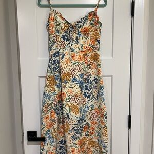 Elegant Floral Midi Dress with Spaghetti Straps